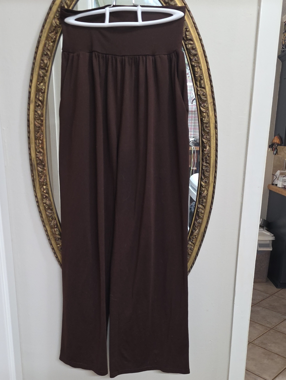 EUE Wide Gathered Wide Leg Pull-On Pants - Brown Size Small Lounge Yoga